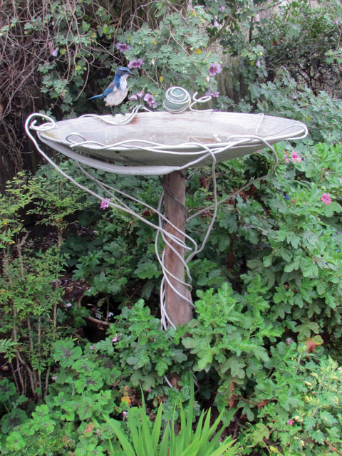 Recycled materials bird bath